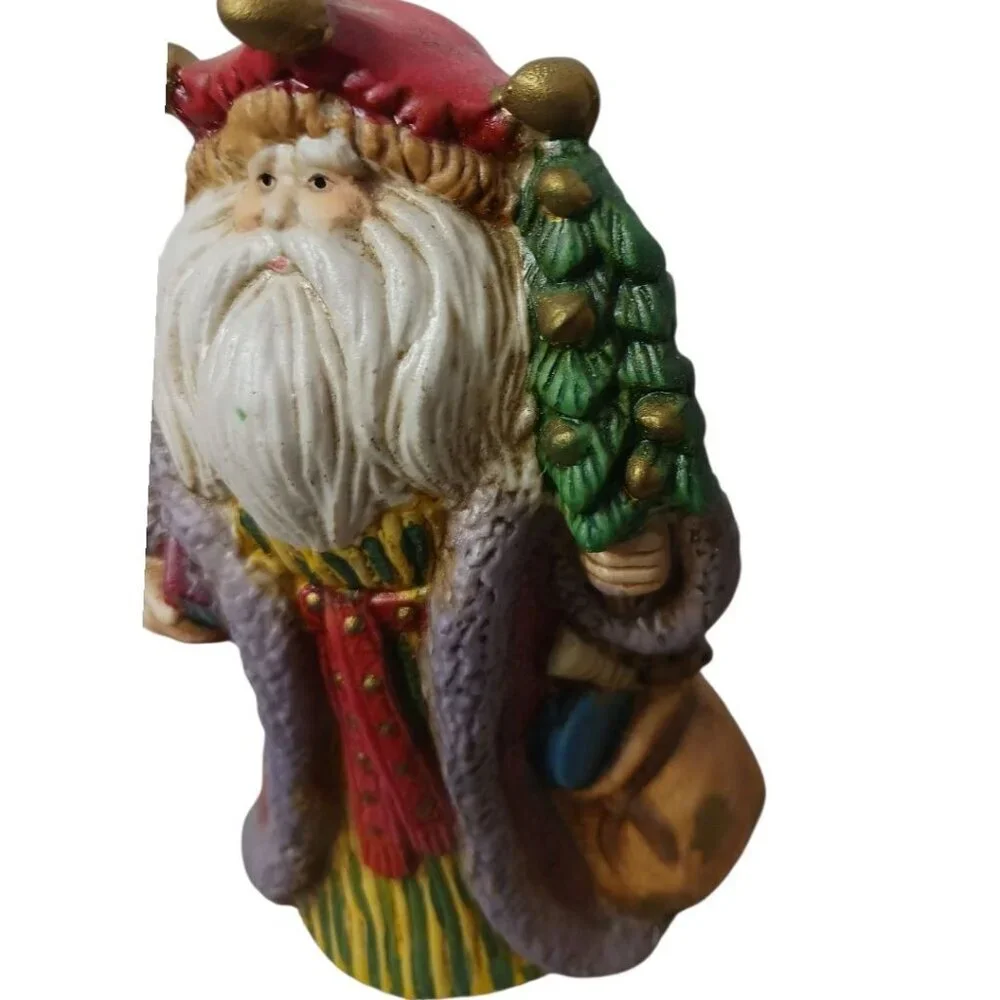 Woodland Vtg  Ceramic Santa Claus Figurine With Gift Bag & Tree